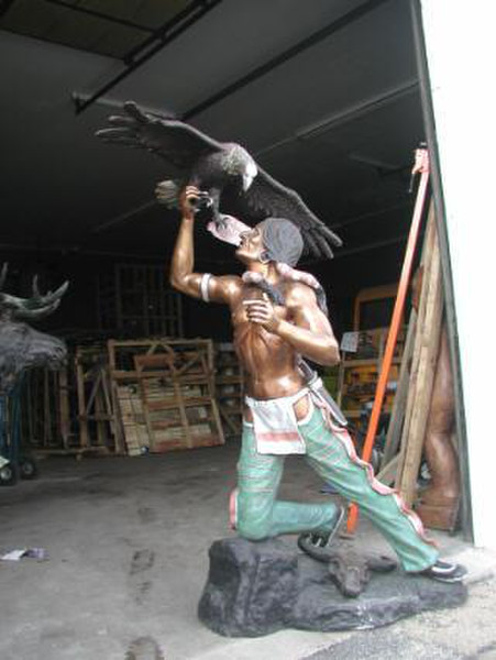 Life Size Bronze Indian Statue with Eagle landing on his hand